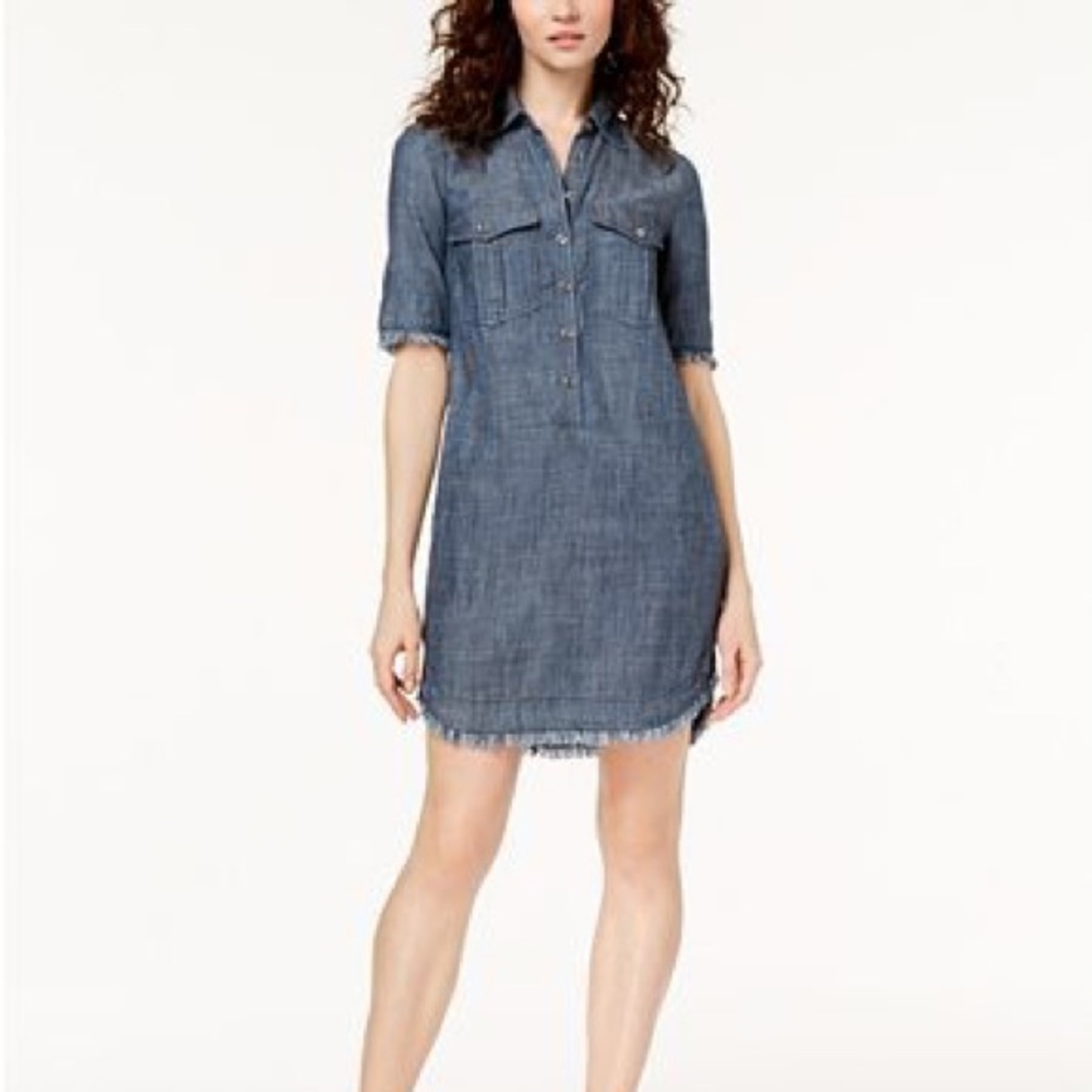 Short-Sleeved Chambray Shirtdress